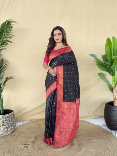Traditional Banarasi Soft Silk Saree with Contrast Zari Weaving
